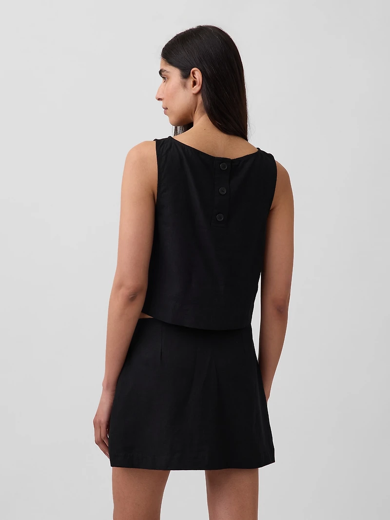 Linen-Blend Crop Shell Tank Top
