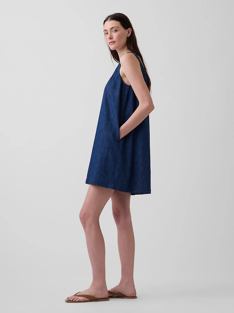 Scoop Neck Button-Front Mini Dress