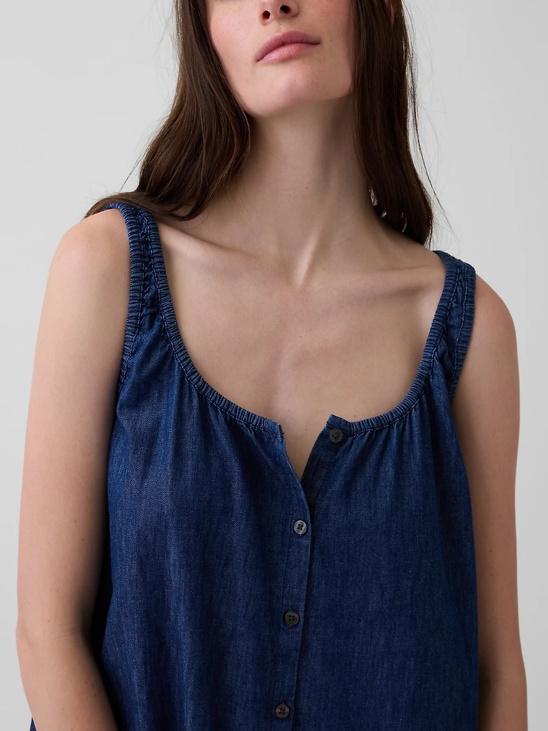 Scoop Neck Button-Front Mini Dress