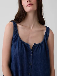 Scoop Neck Button-Front Mini Dress