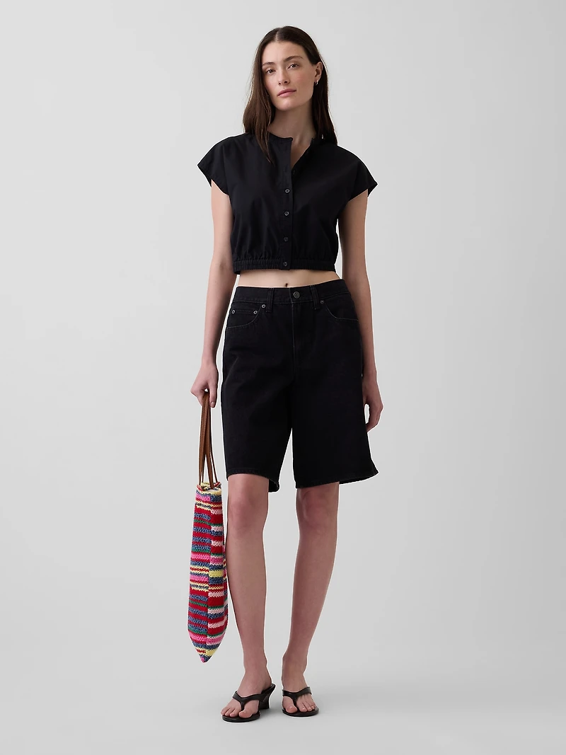 Poplin Cap-Sleeve Crop Shirt