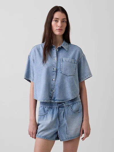 UltraSoft Denim Oversized Camp Shirt