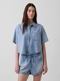 UltraSoft Denim Oversized Camp Shirt