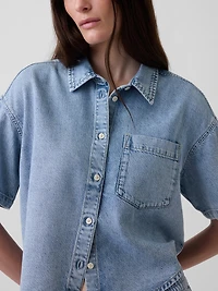 UltraSoft Denim Oversized Camp Shirt