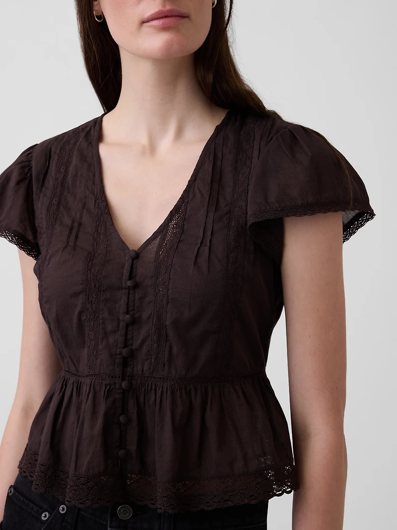 Lace Voile Peplum Crop Top