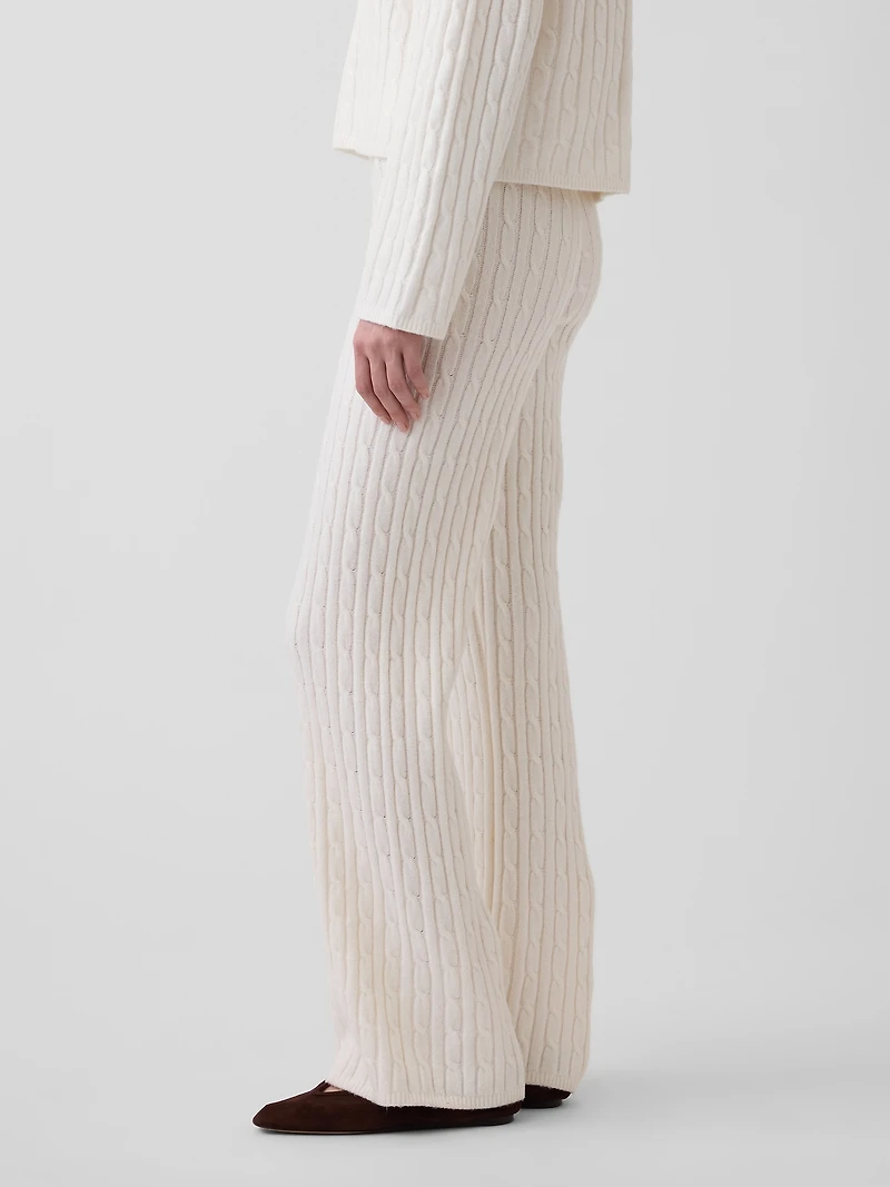 CashSoft Relaxed Cable-Knit Sweater Pants