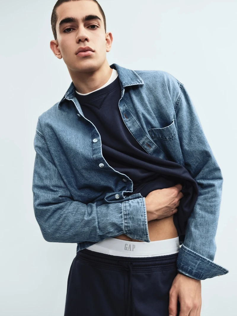 Denim Relaxed Straight-Hem Shirt