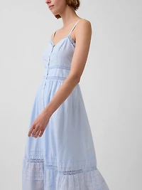 Lace-Trim Button-Front Maxi Dress