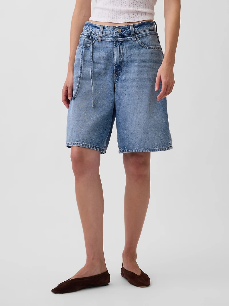 11" Mid Rise Micro Belt Longline Denim Shorts