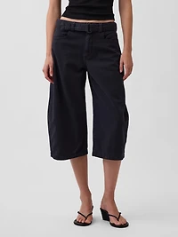 Mid Rise Belted Culotte Barrel Pants