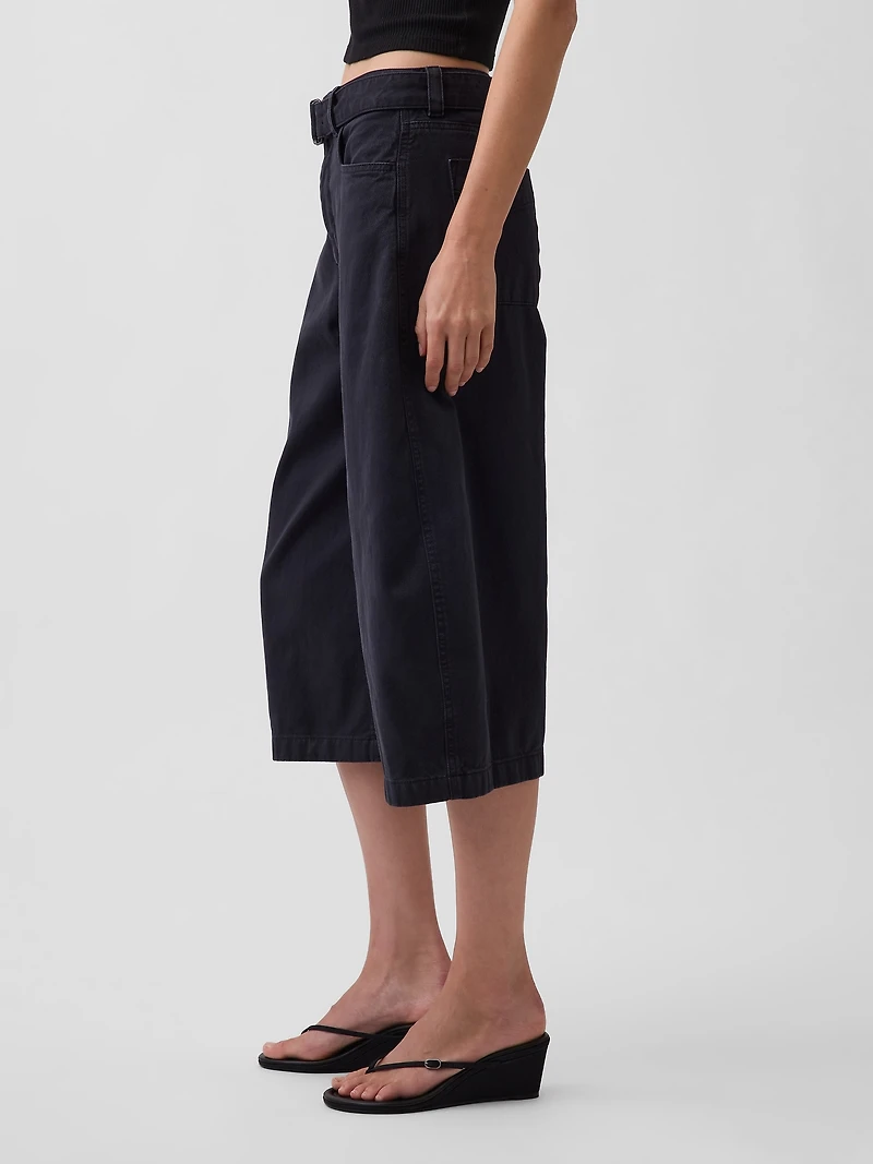 Mid Rise Belted Culotte Barrel Pants