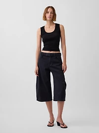 Mid Rise Belted Culotte Barrel Pants