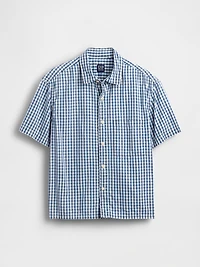 Gingham Denim Relaxed Straight-Hem Shirt
