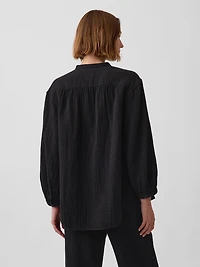 Cotton Gauze Oversized Collarless Shirt