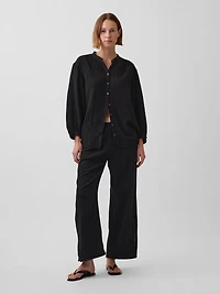 Cotton Gauze Oversized Collarless Shirt