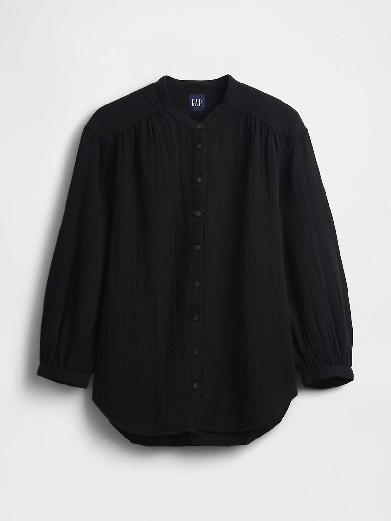 Cotton Gauze Oversized Collarless Shirt