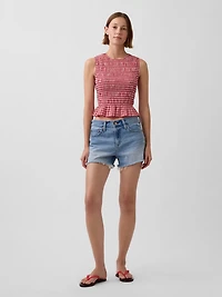 Smocked Gingham Crop Peplum Top