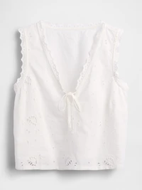 Linen-Blend Embroidered Crop Shell Tank Top