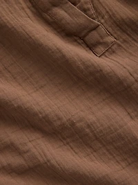 Cotton Gauze Oversized Split-Neck Top