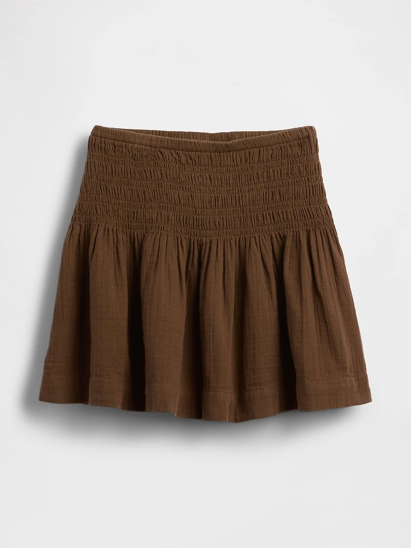Cotton Gauze Smocked Waist Mini Skort