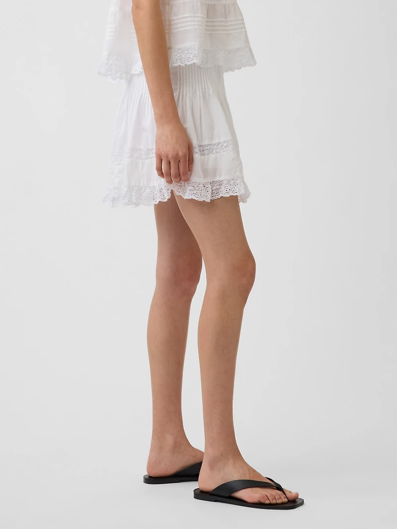 Pintuck Lace-Trim Easy Mini Skirt