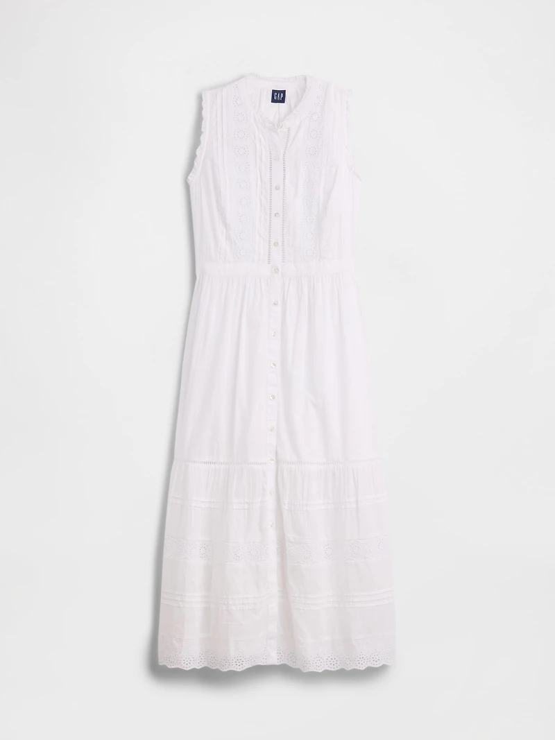 Lace-Trim Tiered Midi Shirtdress