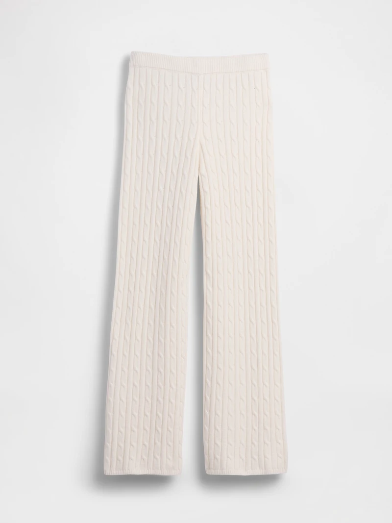CashSoft Relaxed Cable-Knit Sweater Pants