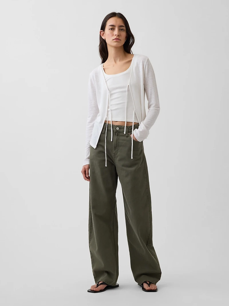 Linen-Blend Tie-Front Cardigan
