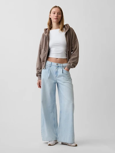 Mid Rise UltraSoft Pleated Baggy Jeans