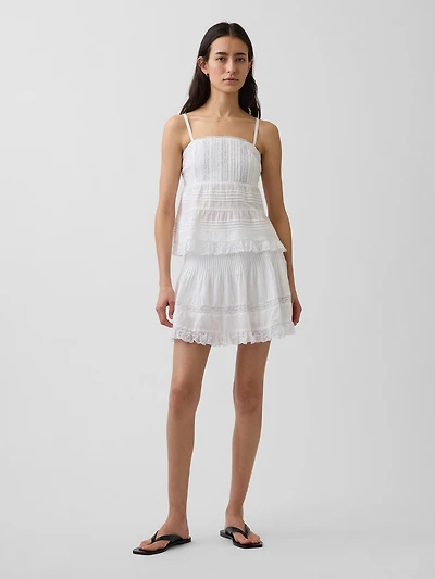 Pintuck Lace-Trim Easy Mini Skirt