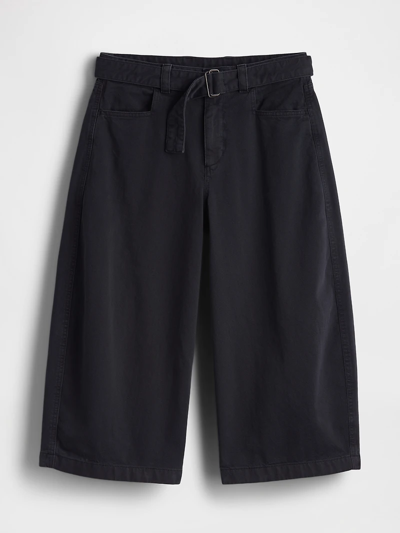 Mid Rise Belted Culotte Barrel Pants