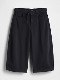 Mid Rise Belted Culotte Barrel Pants
