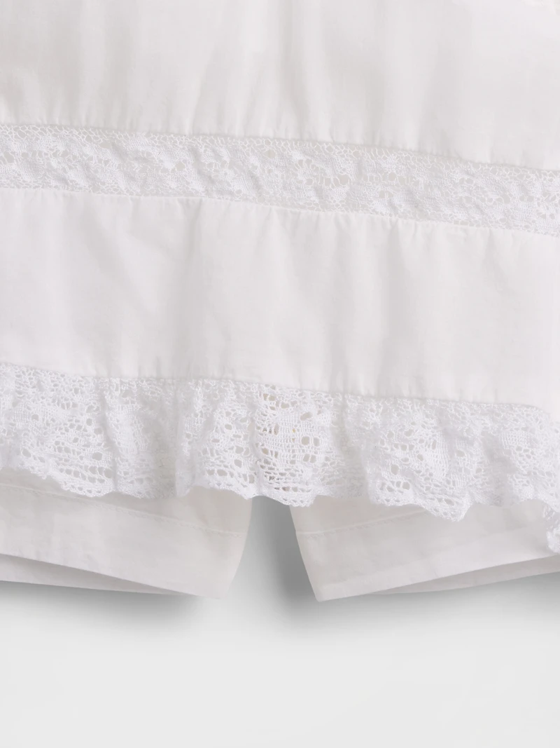 Pintuck Lace-Trim Easy Mini Skirt