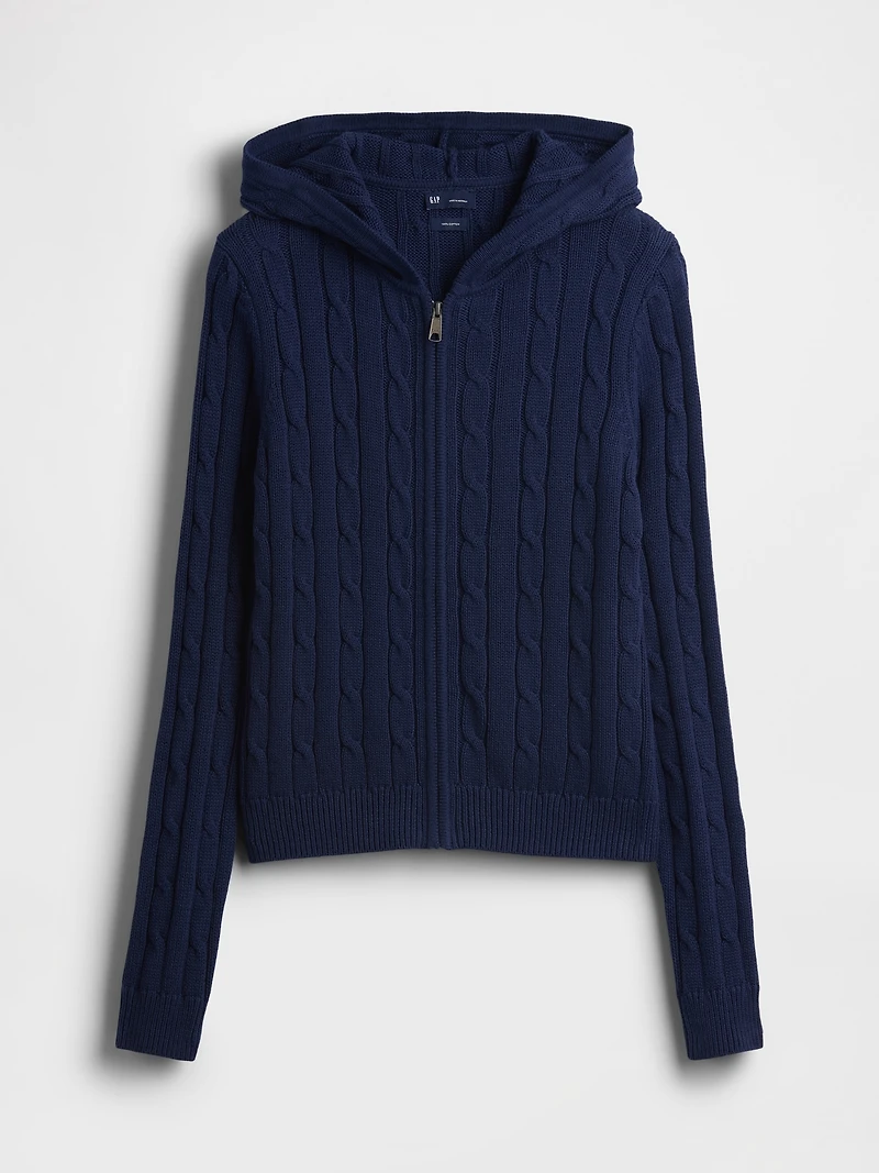100% Cotton Cable-Knit Zip Cardigan