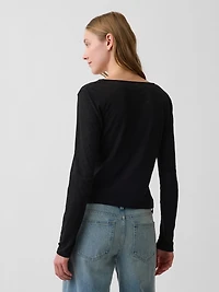 Linen-Blend Tie-Front Cardigan