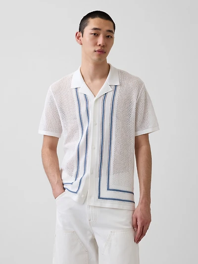 Stripe Camp Collar Sweater Shirt