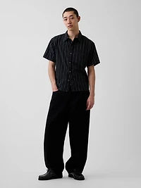 Seersucker Stripe Relaxed Curved-Hem Shirt