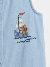 Baby Embroidered Denim Tank Shorty One-Piece
