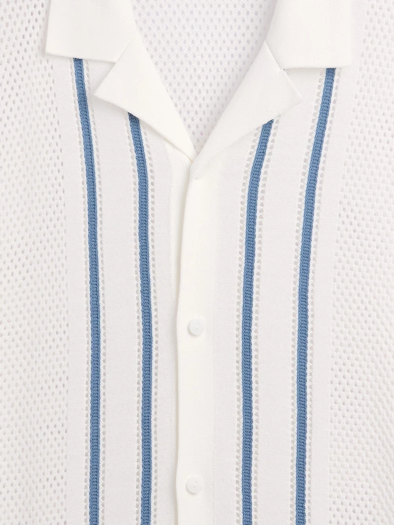 Stripe Camp Collar Sweater Shirt