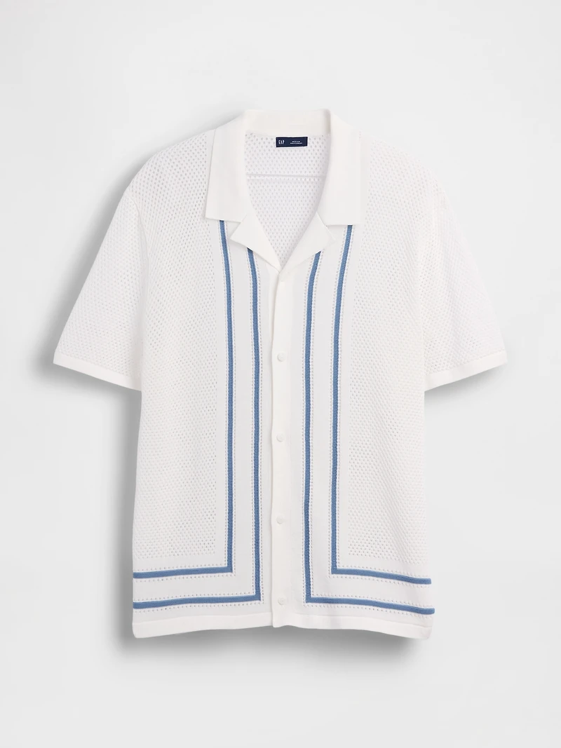 Stripe Camp Collar Sweater Shirt