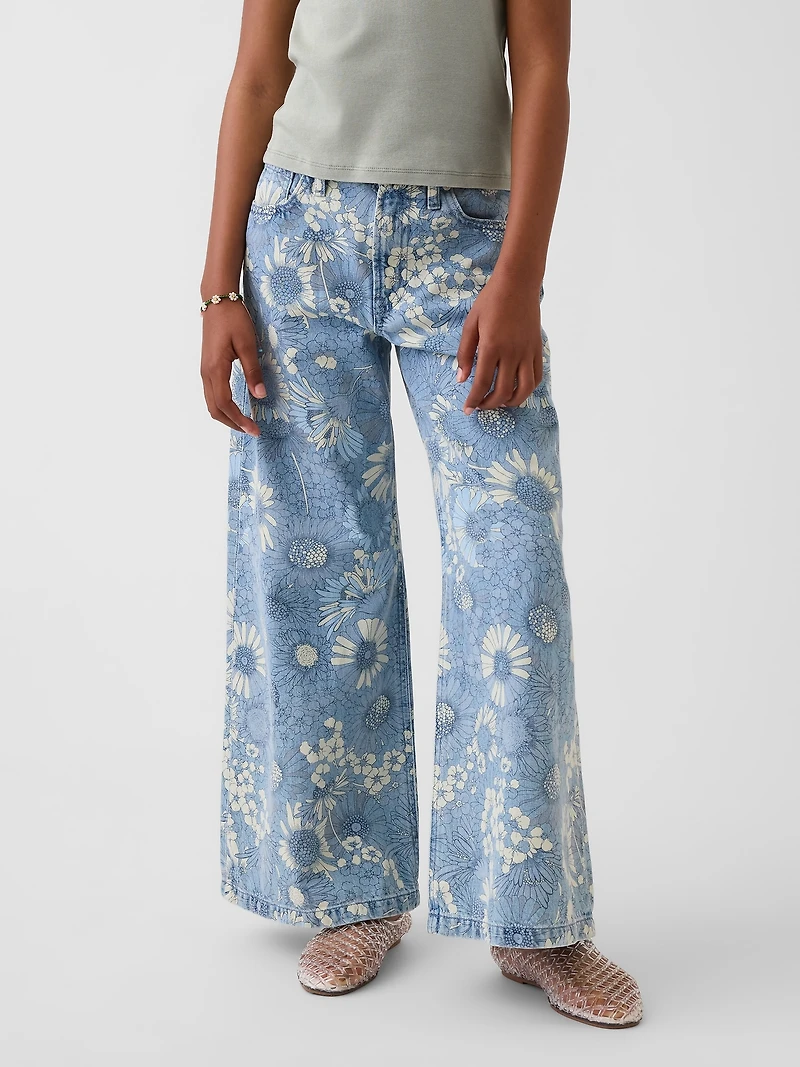 Kids Low Rise Floral Baggy Jeans
