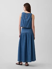 Denim Drop-Waist Maxi Skirt