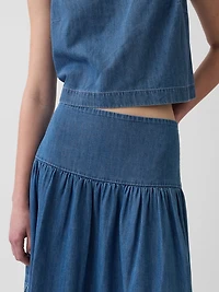 Denim Drop-Waist Maxi Skirt