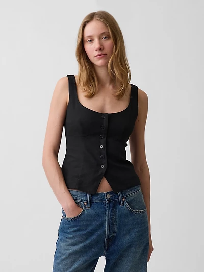 Linen-Blend Corset Vest Top