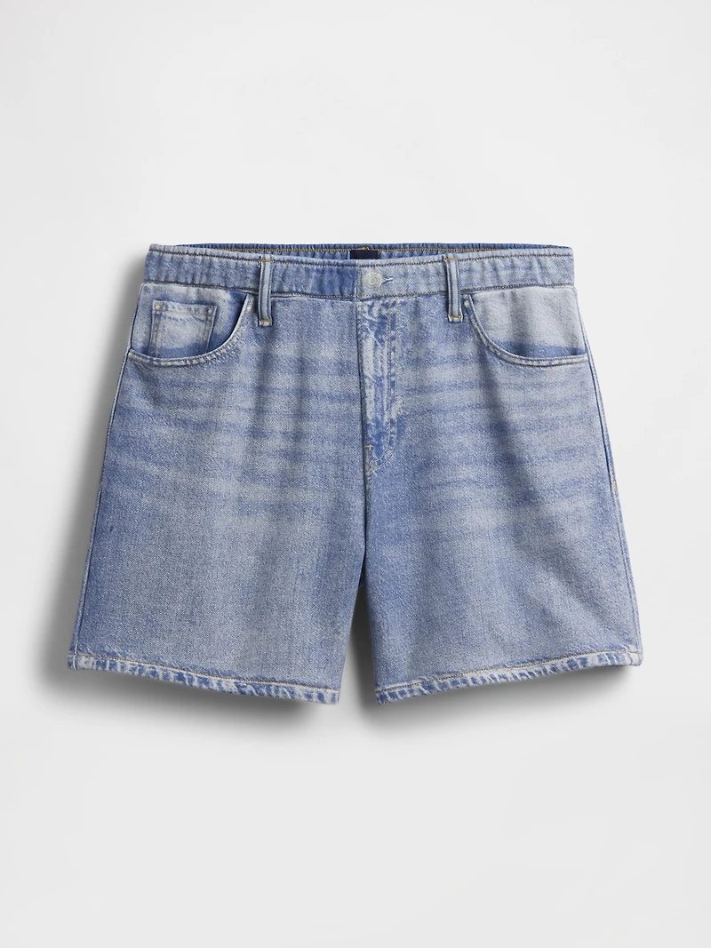 5" Mid Rise Printed Knit Denim Easy Shorts