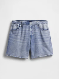 5" Mid Rise Printed Knit Denim Easy Shorts