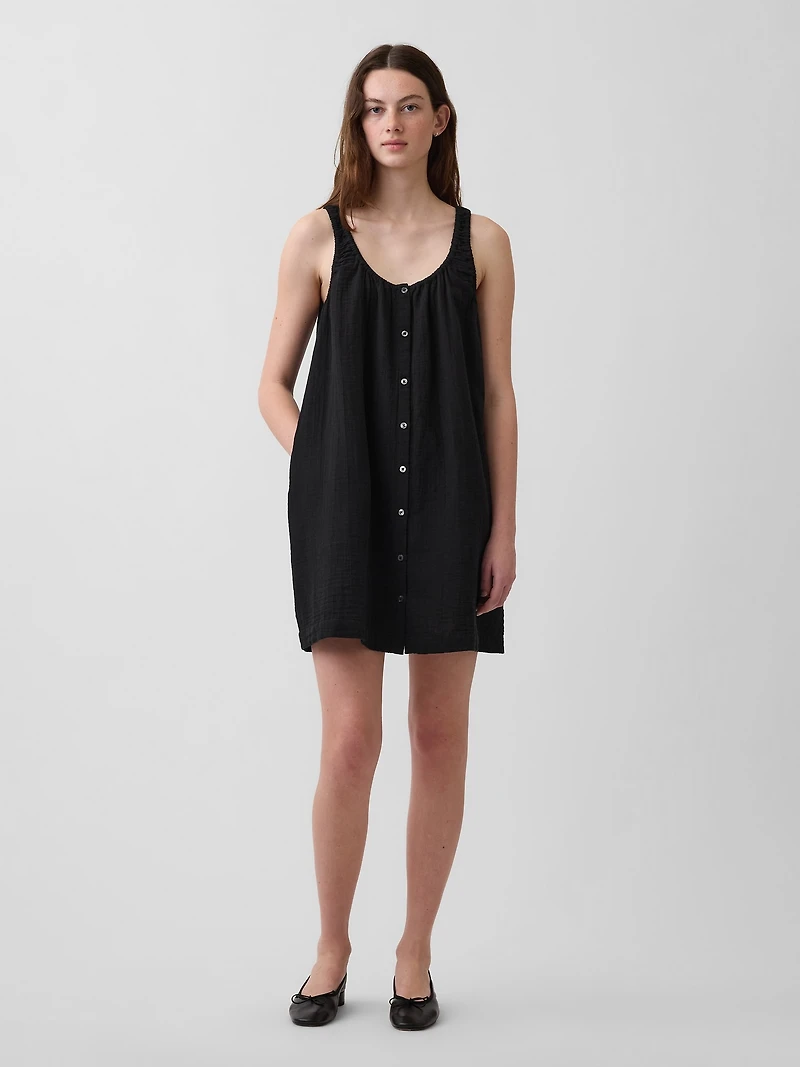 Scoop Neck Button-Front Mini Dress