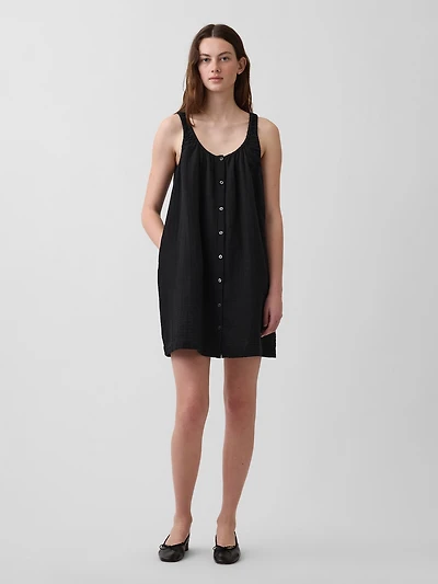 Scoop Neck Button-Front Mini Dress