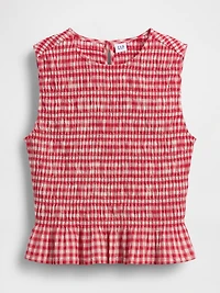 Smocked Gingham Crop Peplum Top