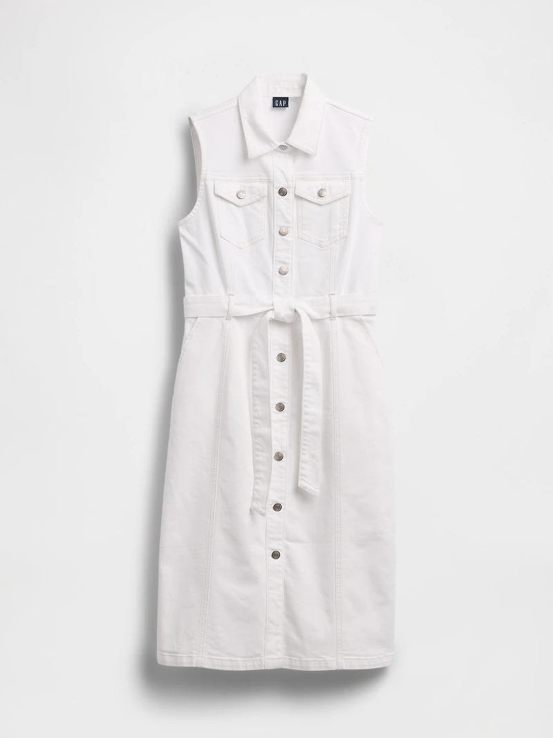 Denim Tie-Belt Midi Dress